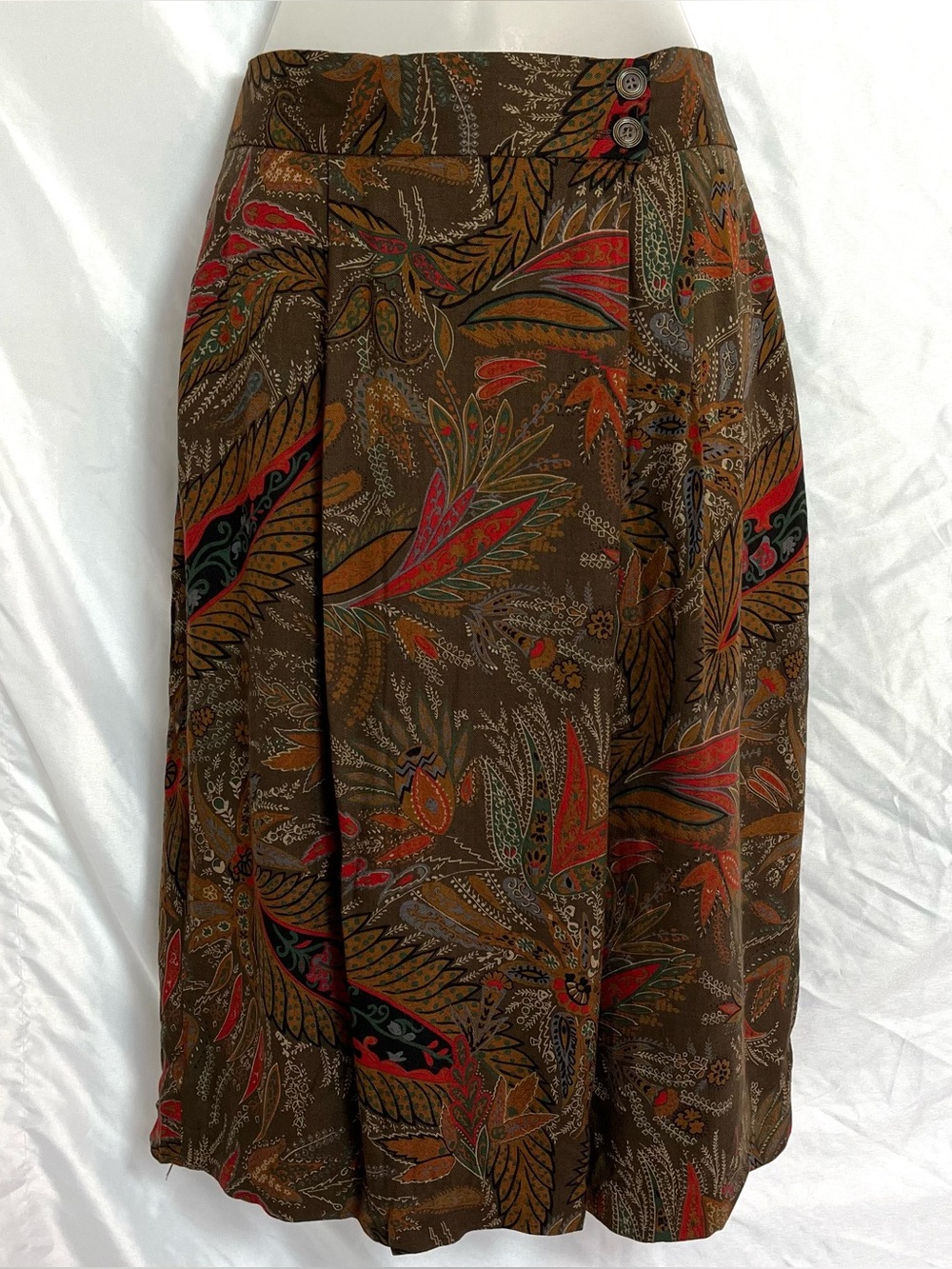 VTG 80s 90s Kenneth Gordon Paisley Wool Blend Midi Skirt sz 12